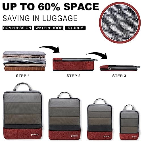 Prezon Compression Packing Cubes with Travel Shoes Bag and Laundry Bag, Luggage Organiser Set, Extensible Suitcase Organiser, Packing Organisers for Suitcases, Packing Cubes for Travel or Storage — view 2