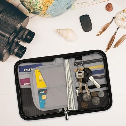 Passport Holder Travel Wallet, For 2 Passports, Small Passport Bag, Double, Dual, A5, Document, Case, Purse, RFID Blocking, Holiday, Waterproof Organisers, Travel Accessories, Black Green, UK GRN — view 3