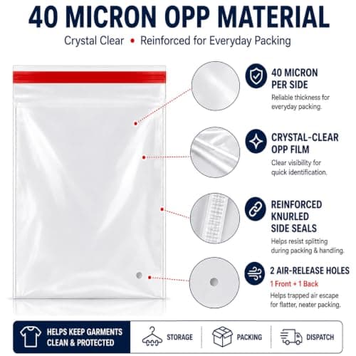Wosilan 50 Pack Clear Self-Seal OPP Garment Bags, 30 x 40 cm for Clothes — view 3