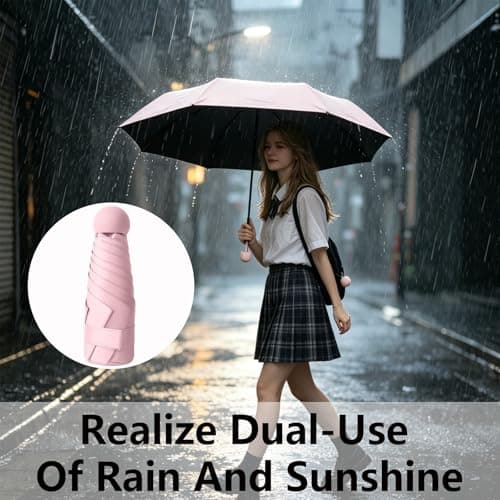 DXPETA Mini Travel UV Umbrella, 18cm Compact Pocket-Size Lightweight Folding Parasol for Sun Protection, Portable Vinyl Coating Shade for Women Girl Travel Essentials, Pink — view 5