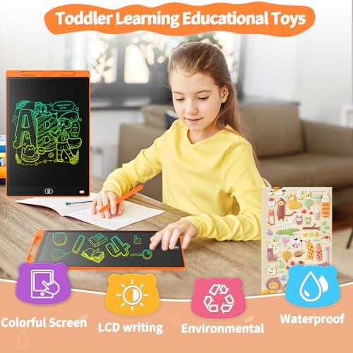 Genialba 10 inch LCD Writing Tablet Colorful Screen Drawing Board Toddler Toys Learning Educational Toys Gifts for Birthday for 2 3 4 5 6 Year Old Boys Girls (Orange) — view 3