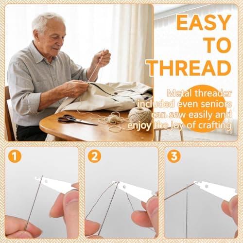 Homgaty Stainless Steel Sewing Needles Set - Large Eye Needle Kit with Thread, Thimbles & Accessories, Complete Hand Sewing Supplies, Emergency Repair & Travel Sewing Pack (Earth Tone Style) — view 4