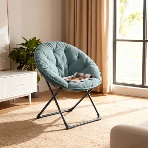 Portable Soft Moon Chair Folding Camping Chair Cozy Reading Chair Sheep Wool Accent Stool for Bedroom Balcony Relaxation Areas Gardens Patios80x80x37cm (Blue) — view 5