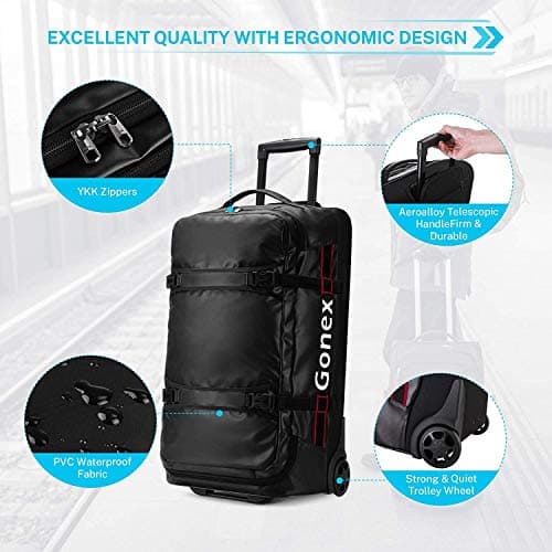 Gonex Rolling Duffle Bag with Wheels 70L 65cm Water Repellent Wheeled Travel Duffel Luggage with Rollers 25 inch, Black — view 5
