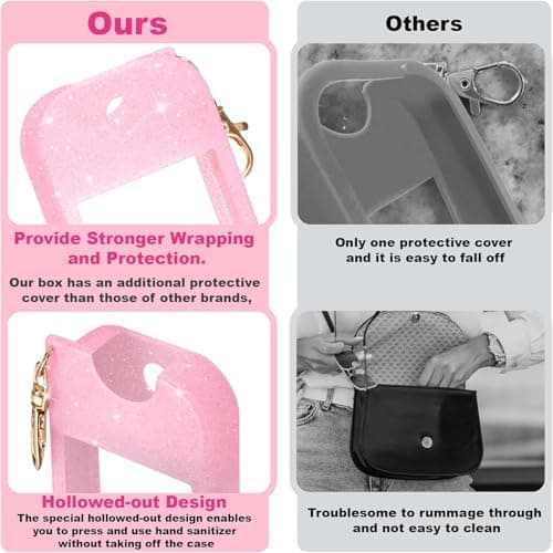 Hotcho 2Pcs Hand Sanitizer Bottle Compatible with Touchland Spray 1Fl Oz/30ml,Silicone Case with Keychain,Suitable for Travel and Portability (Pink and White) — view 4