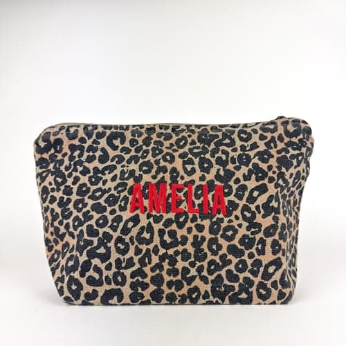 cribstar Personalised Leopard Print Make-Up Bag, Embroidered Cosmetic Pouch, Recycled Cotton, Travel Toiletry, Zippered — view 6