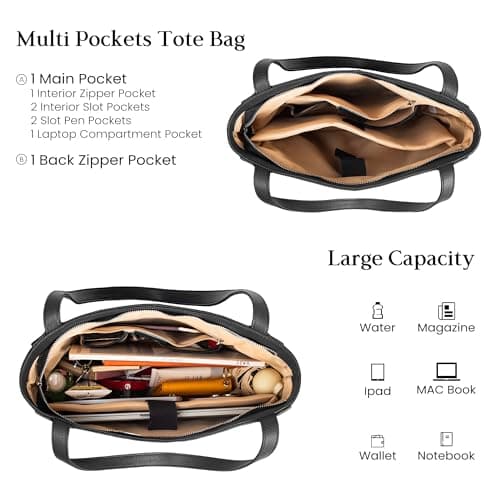 befen Black Handbags for Women Large Tote Bag with Zip for Travel — view 3