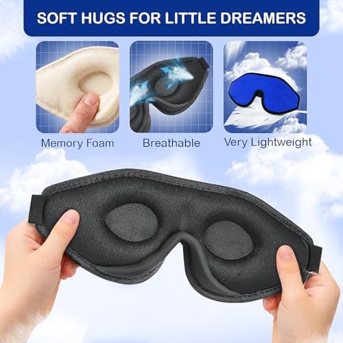 3D Sleep Mask for Kids, Light Block Sleeping Blindfold Memory Foam Contoured Eye Mask for Sleep, Adjustable Strap Eye Cover and Travel Sleep Mask for Boys Girls (Dark Blue) — view 2