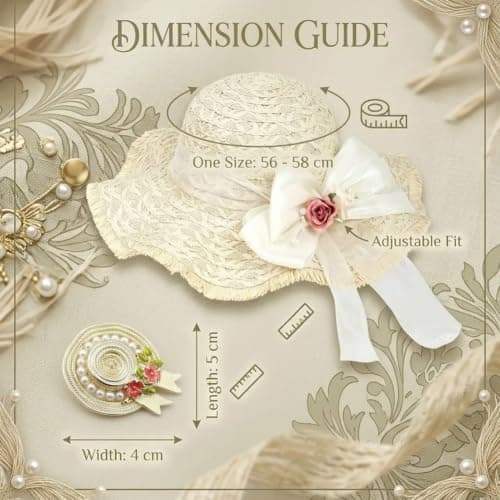 QuidToyzian Women's Straw Sun Hat with Brooch Gift Set, White — view 2