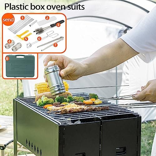 tinysiry Barbecue Grill with Multi Brushes Food Clip, Portable Folding Charcoal Grill Outdoor BBQ for Picnic Travel, Barbecue Portable Rack Folding Outdoor Oven Set Black — view 4