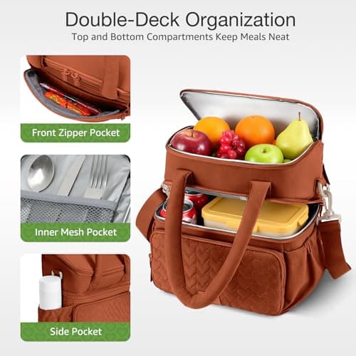 Lekespring 12L Insulated Lunch Bag & Cool Bag for Women, Double Layer — view 4