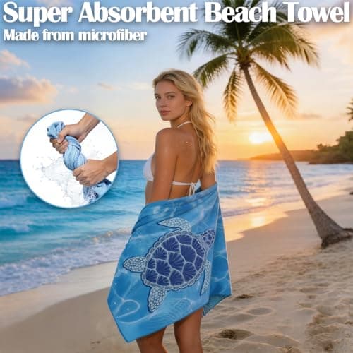Hyhuiyin 2 Pack Microfibre Beach Towels, 180×90 cm Extra Large Quick Dry Beach Towel with Double Side Print Reusable Soft Towels for Audlts Sand Free Lightweight Towels for Pool, Gym, Camping & Travel — view 4