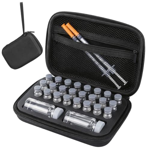 Insulin Vial Holder, Insulin Travel Case with Zipper and Handle, Vial Peptide Storage Box with Mesh Bag Suitcase Refrigerator Cooler Container, Diabetic Supplies Kits Fits 3ml to 10ml Vials (26 Slots)