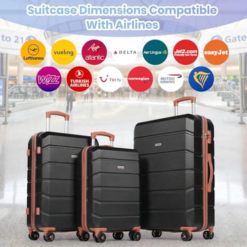 H.yeed Luggage Sets of 5 Piece, Lightweight Trolley Travel Suitcase Set ABS Hard Shell with 4 Spinner Wheels TSA Lock for Man Women, 21" + 24" + 28"+ Duffels Bag & Toiletry Bag (Black, 5 Piece Set) — view 2
