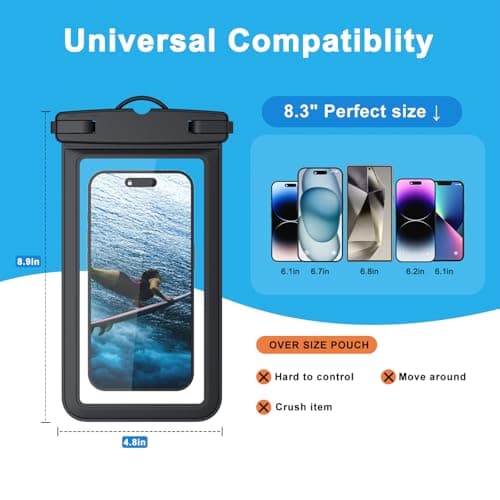 Yisica Universal Waterproof Phone Pouch Case Dry Bag for iPhone 15 14 13 Pro Max Mini 12 11 Pro Max XR XS X 8 7 6S Plus, Galaxy S24 S23 S22 S21 Note Pixel up to 7" Black — view 4