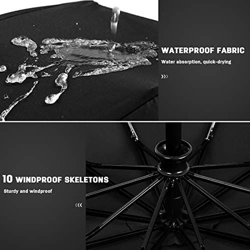 DORRISO Automatic Open/Close Folding Umbrella - Extra Strong Windproof Portable Compact for Men Women - Travel Business Sun and Rain Protection - Black — view 4