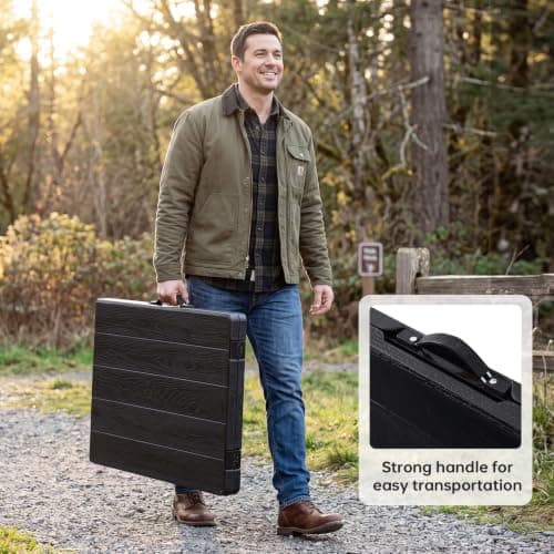 Aoxun Foldable Camping Table & Folding Picnic Table Set–Portable Fold Up Table with 2 Benches,Metal Frame,178x66x74cm Table & 160x25x40cm Benches,Ideal for Outdoor Garden Camping(Black) — view 5