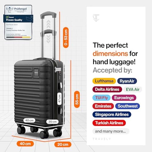Travely Polycarbonate Cabin Suitcase 55x40x20cm - 20 Inch Suitable for Ryanair - 36L Including TSA Lock - Carry on - 10kg Suitcase, Cabin case, Hardshell — view 3