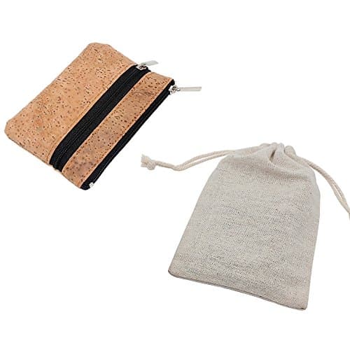 Boshiho Coin Purse Zipper Vegan Cork Coin Pouch Petty Change Holder with Key Ring (Tan)(Size: 4.3 x 3.3 x 0.2 inch) — view 6