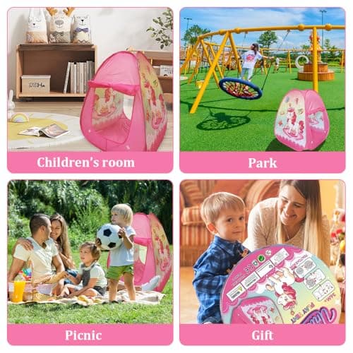Pop Up Play Tent, Pop Up Tents for Kids, Unicorn Theme Playhouse, Foldable Kids Tent with Carry Bag, Indoor & Outdoor Play Tents for Boys Girls Toddlers (Unicorn) — view 3