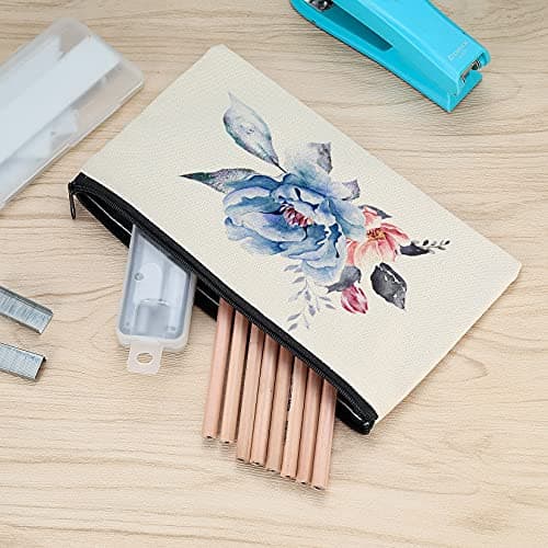 2 Pcs Canvas Makeup Bags, Canvas Pencil Pouch Bags with Zipper, Blank DIY Craft Make Up Cosmetic Pouches Bags Cases for Travel Craft School Toiletry Bags Pouches - White — view 5