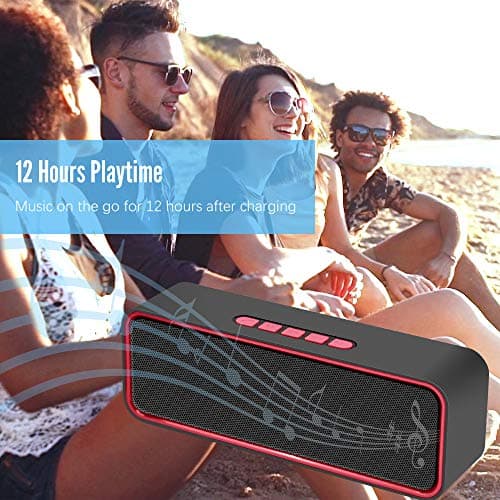 Kolaura Portable Wireless Speaker, Bluetooth 5.0 Speaker with 3D Stereo HiFi Bass, 1500mAh Battery, 12 Hour Playtime (Red) — view 4