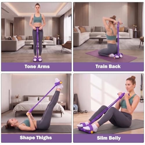Pedal Resistance Band with Handle,4/6/8 Tubes Options,Full-Body Use (4Tubes-Pink) — view 3
