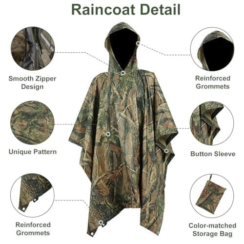 Waterproof Poncho Adult, Rain Poncho for Camping Fishing Hunting Festival — view 4