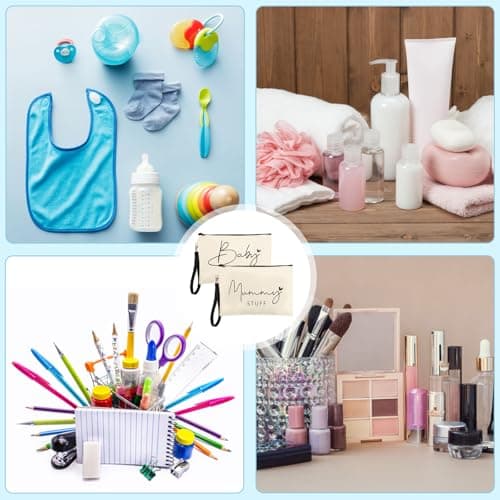 2 Pcs Mum to Be Gifts, New Mum Gifts, Baby Shower Gifts for Mum, White Cosmetic Bags Canvas Pouch Bags with Zipper for Pregnant women New Mom Gifts — view 5