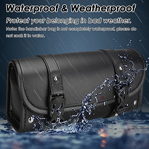 Wiipara Motorcycle Saddle Bag - Handmade PU Leather Handlebar Tool Bag, Round Barrel Shape Waterproof Roll Pouch With Straps for Scooter Front or Side (Large) — view 3