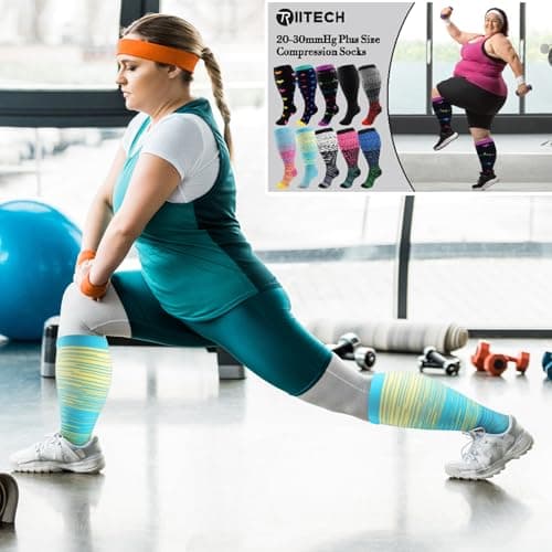 TRIITECH 3 Pair Plus Size Compression Socks for Women and Men,20-30mmHg Wide Calf Knee High Compression Stockings for Circulation — view 6