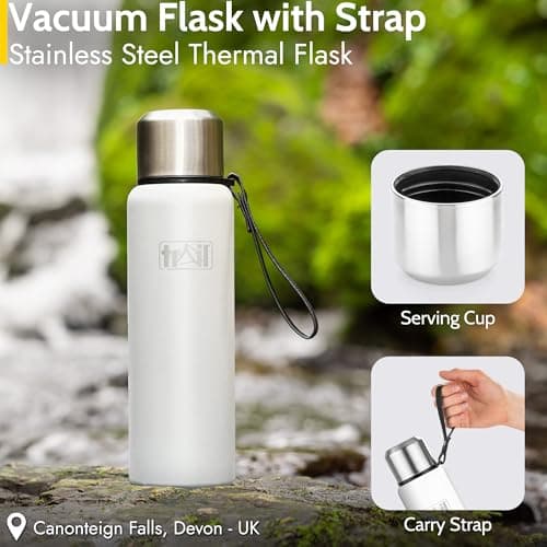 Trail Vacuum Flask with Strap, Camping & Travel, 800ml, White — view 2