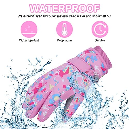 flintronic Kids Ski Gloves, Winter Skiing Gloves Thermal Snow Glove with Adjustable Cuffs, Waterproof Snowboarding Gloves for Children Girls Cycling, Skiing, Skating and Hiking (M) — view 4