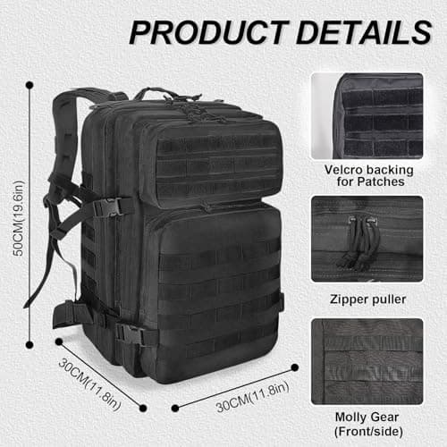 HEMSO Military Backpack 45L Waterproof Tactical Backpack Molle Backpacks Large Assault pack for Travelling Hunting Hiking Camping Fishing Trekking Gym(Black) — view 2