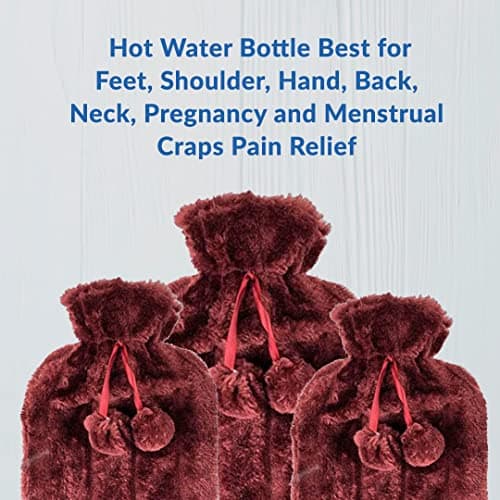 1ABOVE 2Litre Hot Water Bottle & Deluxe Plush Cover for Feet,Shoulder,Hand,Back,Neck,Pregnancy and Menstrual Craps Pain Relief (Maroon) — view 4