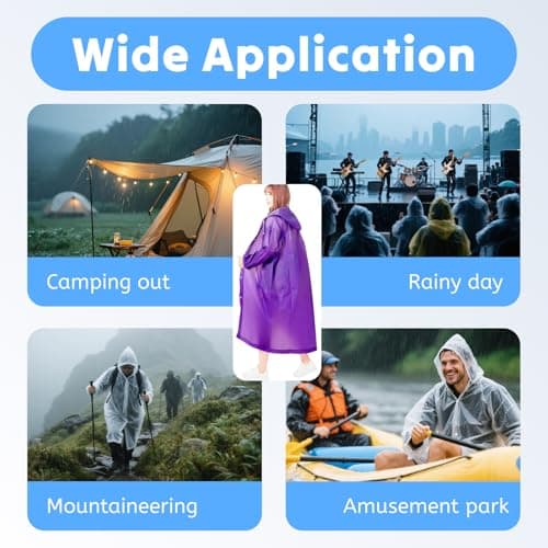AropaeenGlowry Waterproof Rain Poncho for Adults, 2 Pack Reusable Raincoat with Hood & Sleeves, Portable Emergency Poncho for Camping, Hiking, Travel, Outdoor Events (Purple) — view 6