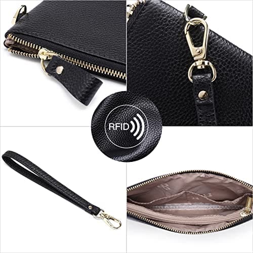 SENDEFN Women's RFID Blocking Genuine Leather Wristlet with Strap and Zip Coins Pocket — view 3