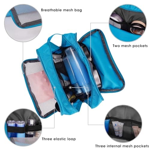 WANDF Toiletry Bag Water-Resistant Nylon Travel Wash Bag Lightweight Dopp Kit for Men and Women(A-Pure Blue) — view 2
