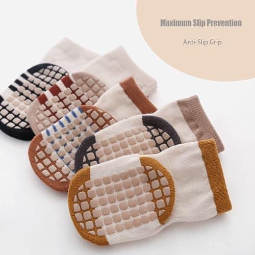 FedMois 5 Pairs Baby Kids Anti-slip Socks Cotton non skid Ankle Socks Animals, Penguin, 1-3 Years — view 4