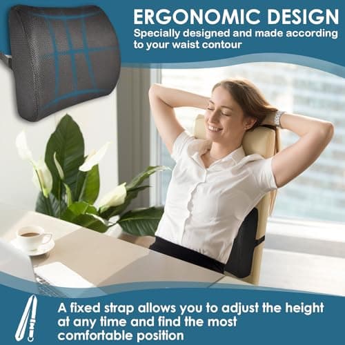 HomDSim Memory Foam Lumbar Cushion Lower Back Support Pillow Posture Correcting Car Seat Home Office Chair (Black) — view 5