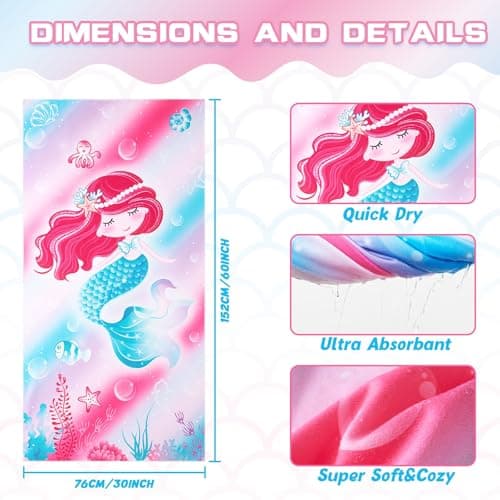 WERNNSAI Mermaid Microfibre Beach Towel for Kids, 76 x 150cm Bath Towel — view 4