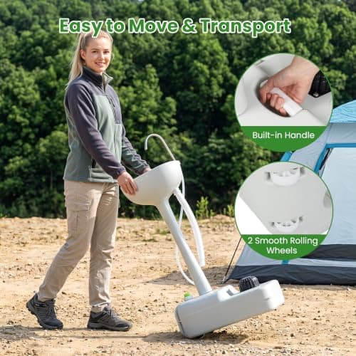 COSTWAY Portable Camping Sink, 17L Water Capacity Hand Wash Basin Stand with Towel Holder, Soap Dispenser and Rolling Wheels for Outdoor Events, Travel and Worksite (Without 24L Sewage Tank) — view 3