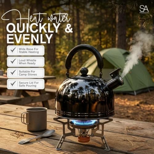 SA Products Camping Kettle 3L - Stainless Steel Whistling Kettle - Portable Stove Top Kettle for Coffee & Tea - Camping Kettle for Gas Stove & Open Fire - Camp Stove Kettle - Black — view 4