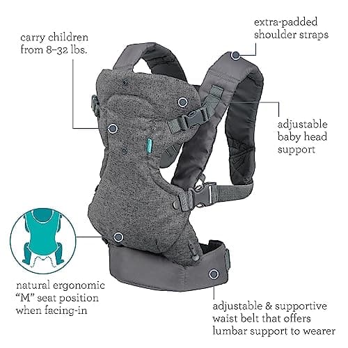 Infantino Flip Advanced 4-in-1 Baby Carrier - Ergonomic, Convertible, Face-in and Face-Out Front and Back Baby Carrier for Newborn to Toddler 3,6-14,5kg, Grey — view 5