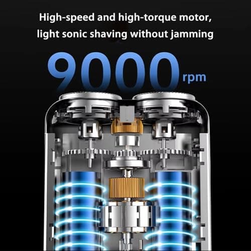 Mini Electric Shaver, Men's Electric Mini Shaver, USB Rechargeable IPX7 Waterproof, New Mini Beard Shaver and Portable Suitcase Design, Luggage Electric Shaver,Double-Ring Magnetic Blade（Blue） — view 3