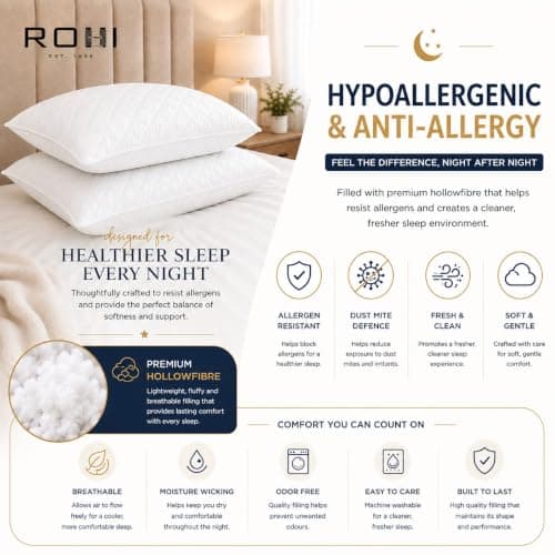 Rohi Luxury Microfibre Quilted Bed Pillows 8 Pack | Down Alternative Hotel Quality Pillows | Anti-Allergy & Breathable Neck Pillow | 45 × 66 cm — view 5