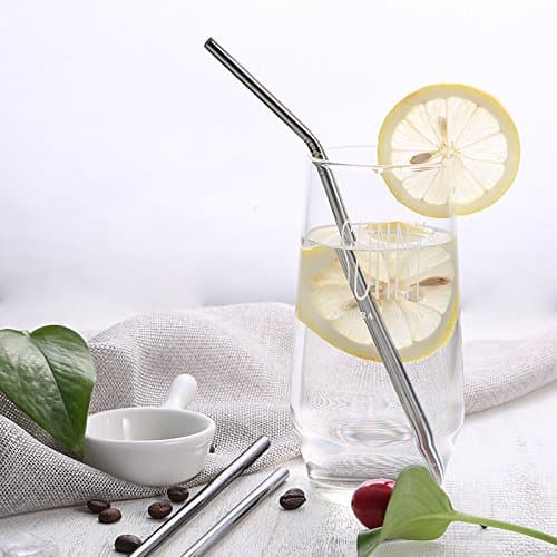 Ithyes 8 Pack Reusable Metal Straws Long Stainless Steel Straws Drinking Straw for 20/30 oz Tumblers with Travel Case & 2 Cleaning Brushes,10.5"/8.5"(Silver) — view 2