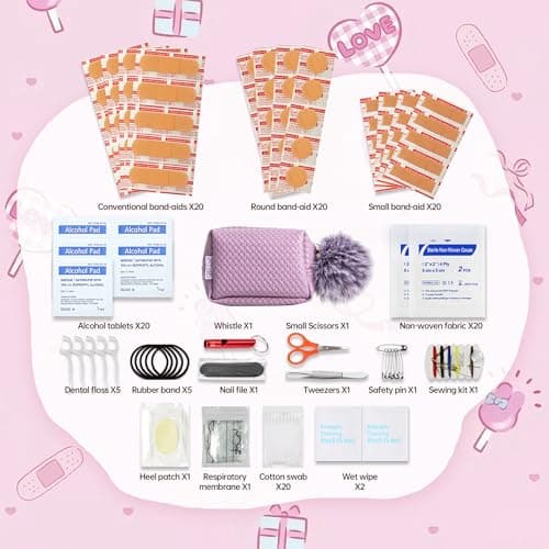 Women's First Aid Kit 120PCS Portable Set Wedding Emergency Kit Items for Girl Lady Mother Wife Nurse for Girl Lady Mother Wife Nurse Present Set (Purple) — view 2