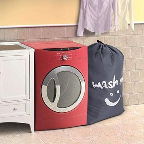 IHOMAGIC Set of 2 Large Foldable Laundry Bag Storage Bag with Nylon Rope 120 g Lightweight Portable Bag for Dirty Clothes 90 L in Bedrooms, Hotels, Dormitories, Travel, Blue+Grey Smile — view 6