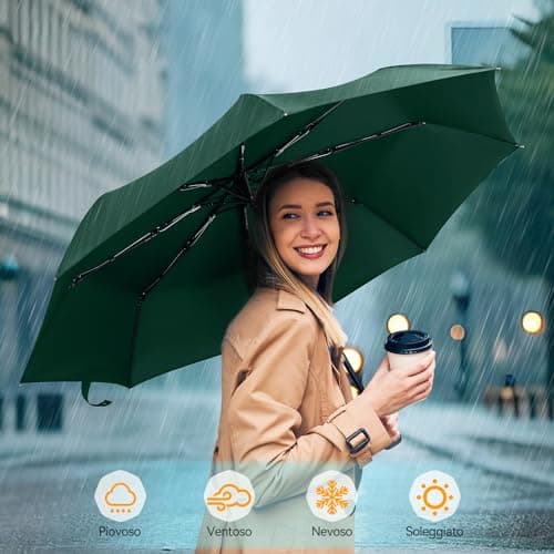 TechRise Umbrella, Compact Strong Windproof Automatic Umbrellas, Folding Lightweight, Portable Travel Golf Umbrella for Rain, Green — view 6